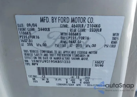 2005 Ford Escape Xlt from USA, damaged, VIN 1FMYU93195KB51233
